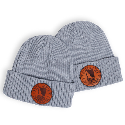 Beanie, Grey with Leather Logo