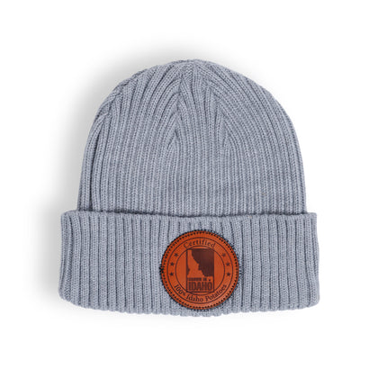 Beanie, Grey with Leather Logo