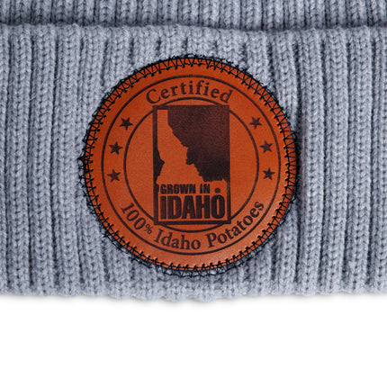 Beanie, Grey with Leather Logo