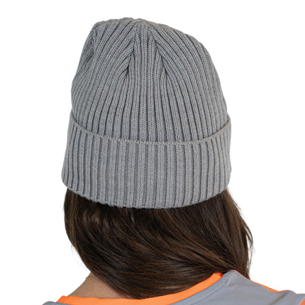 Beanie, Grey with Leather Logo