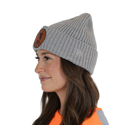 Beanie, Grey with Leather Logo