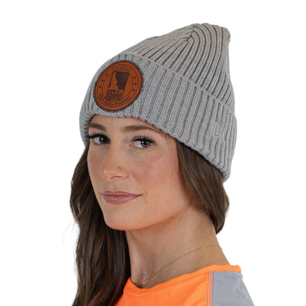 Beanie, Grey with Leather Logo
