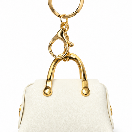 Mini White & Gold Purse Keychain