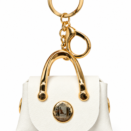 Mini White & Gold Purse Keychain